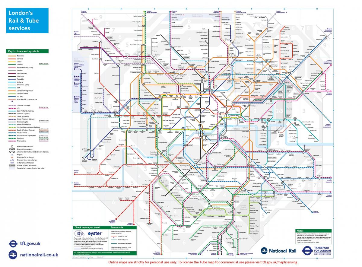 la carte de Londres, les stations de train