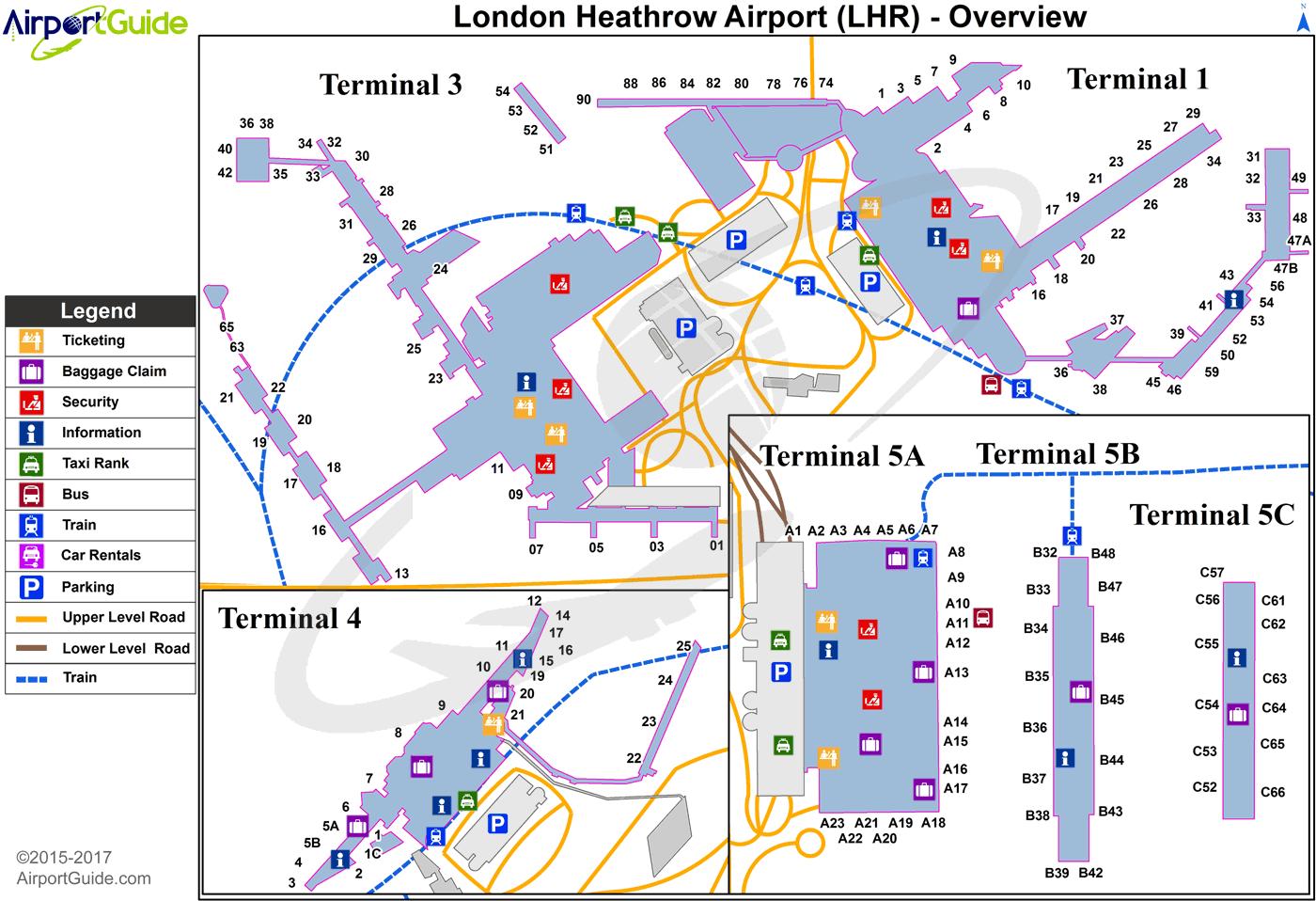 Heathrow terminal carte - carte de heathrow terminal (Angleterre)