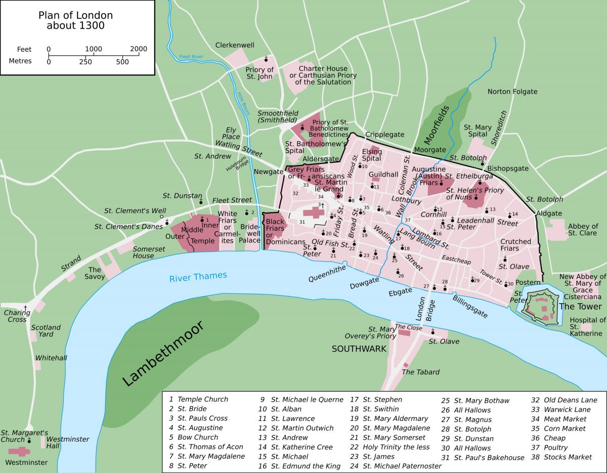carte de la ville médiévale de Londres.