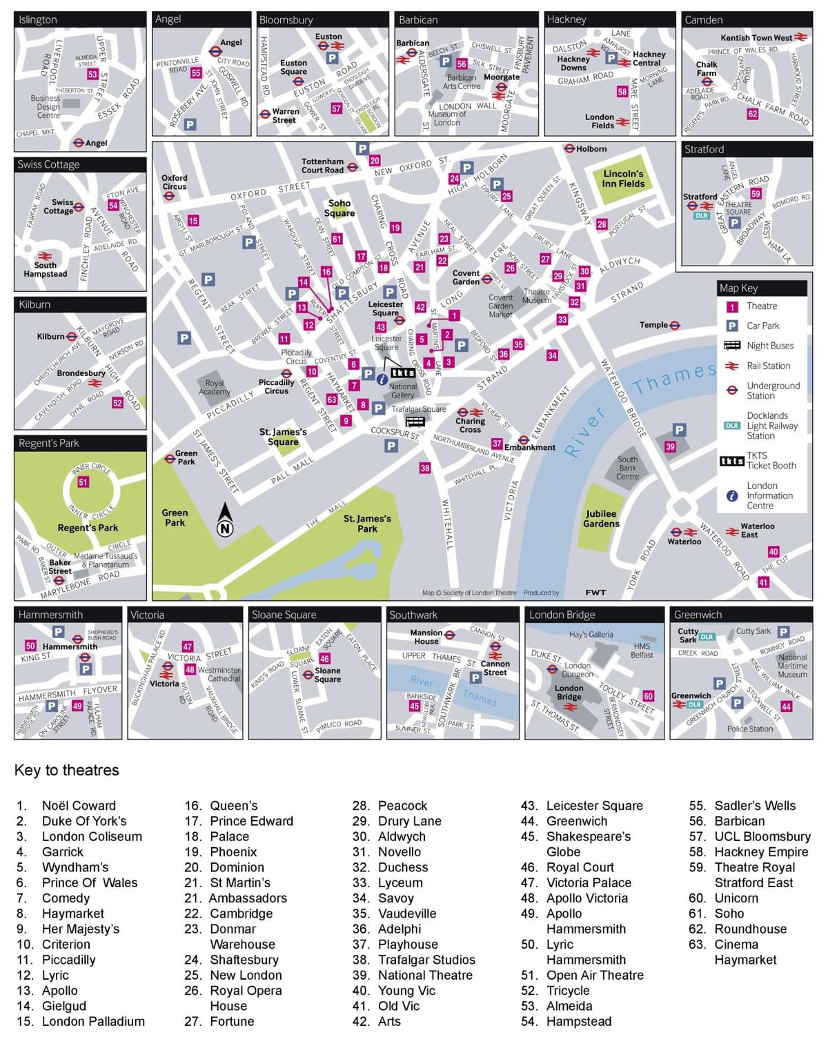 carte des théâtres de Londres