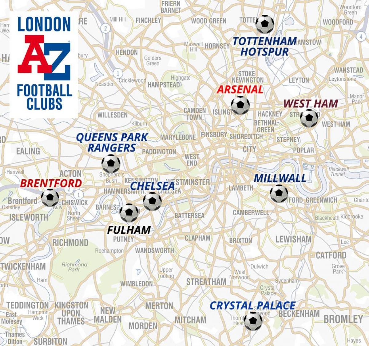 carte des stades de foot Londres